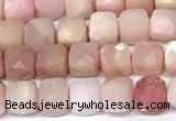 CCU1037 15 inches 6mm faceted cube pink opal beads