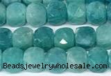 CCU1039 15 inches 6mm faceted cube amazonite beads