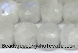 CCU1045 15 inches 8mm faceted cube white moonstone beads