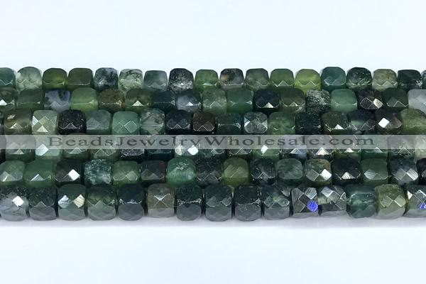 CCU1278 15 inches 6mm - 7mm faceted cube moss agate beads