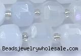 CCU1286 15 inches 9mm - 10mm faceted cube blue chalcedony beads