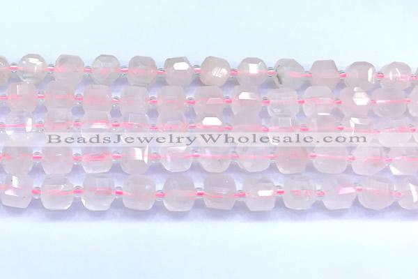 CCU1301 15 inches 9mm - 10mm faceted cube rose quartz beads