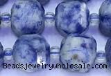 CCU1303 15 inches 9mm - 10mm faceted cube blue spot stone beads