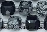 CCU1305 15 inches 9mm - 10mm faceted cube snowflake obsidian beads