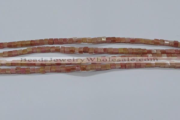 CCU308 15.5 inches 4*4mm cube pink wooden jasper beads wholesale