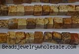 CCU309 15.5 inches 4*4mm cube picture jasper beads wholesale