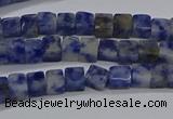 CCU313 15.5 inches 4*4mm cube blue spot stone beads wholesale