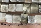 CCU458 15.5 inches 4*4mm cube fossil coral beads wholesale