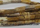 CCU507 15.5 inches 4*13mm cuboid picture jasper beads wholesale