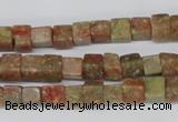 CCU52 15.5 inches 6*6mm cube New unakite beads wholesale