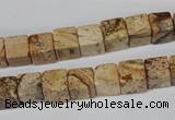 CCU65 15.5 inches 8*8mm cube picture jasper beads wholesale