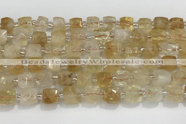 CCU755 15 inches 8*8mm faceted cube citrine beads