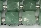 CCU777 15 inches 10*10mm faceted cube green aventurine beads