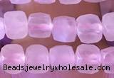 CCU806 15 inches 4mm faceted cube rose quartz beads