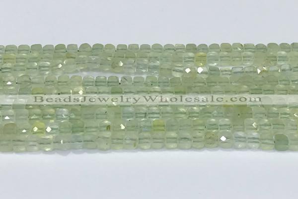 CCU832 15 inches 4mm faceted cube prehnite beads