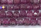 CCU842 15 inches 4mm faceted cube ruby beads