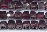 CCU847 15 inches 4mm faceted cube garnet beads