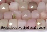 CCU848 15 inches 4mm faceted cube pink opal beads