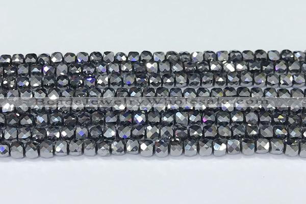 CCU850 15 inches 4mm faceted cube terahertz beads