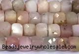 CCU873 15 inches 4mm faceted cube pink opal beads