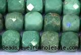 CCU882 15 inches 4mm faceted cube green grass agate beads