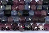 CCU890 15 inches 4mm faceted cube ruby sapphire beads