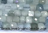 CCU903 15 inches 5mm - 6mm faceted cube aquamarine beads