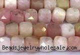 CCU904 15 inches 5mm - 6mm faceted cube pink opal beads