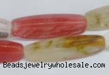 CCY211 15.5 inches 12*40mm trihedron volcano cherry quartz beads