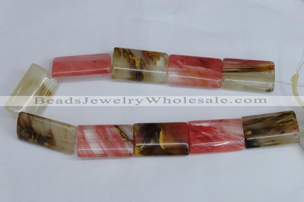 CCY224 15.5 inches 24*40mm flat tube volcano cherry quartz beads