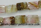 CCY430 15.5 inches 10*14mm faceted rectangle volcano cherry quartz beads