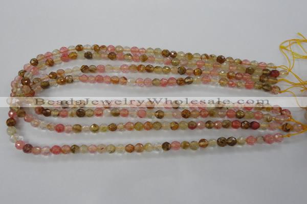 CCY501 15.5 inches 6mm faceted round volcano cherry quartz beads