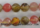 CCY504 15.5 inches 12mm faceted round volcano cherry quartz beads