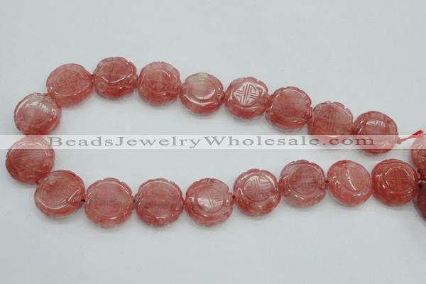 CCY52 15.5 inches 20mm carved coin cherry quartz beads wholesale