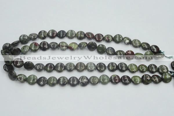 CDB206 15.5 inches 12mm flat round natural dragon blood jasper beads