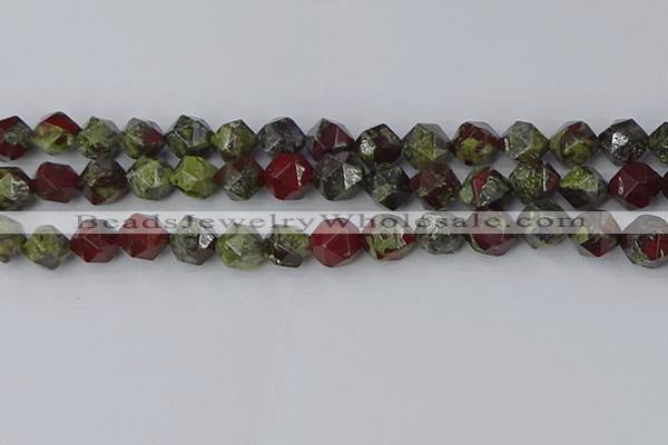 CDB339 15.5 inches 12mm faceted nuggets dragon blood jasper beads