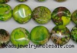 CDE123 15.5 inches 14mm flat round dyed sea sediment jasper beads