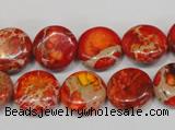 CDE518 15.5 inches 14mm flat round dyed sea sediment jasper beads