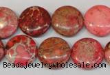 CDE655 15.5 inches 16mm flat round dyed sea sediment jasper beads