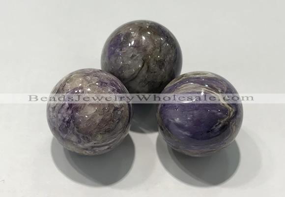 CDN1036 30mm round charoite decorations wholesale