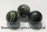 CDN1137 30mm round green silver line jasper decorations wholesale