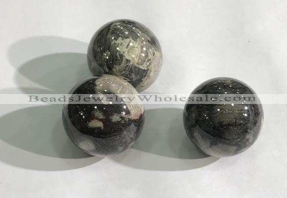 CDN1143 30mm round silver leaf jasper decorations wholesale