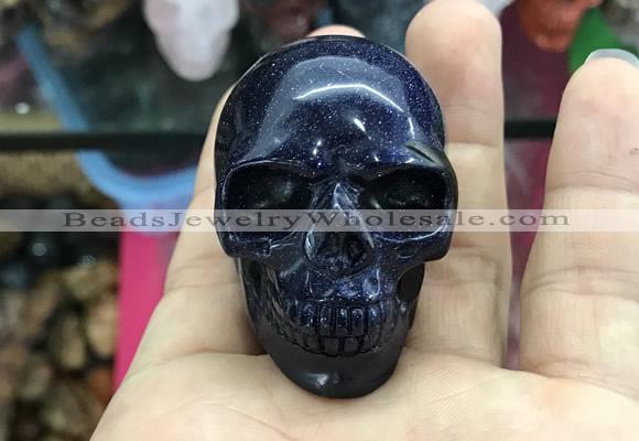 CDN553 35*50*40mm skull blue goldstone decorations wholesale