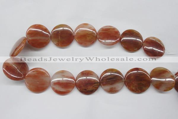 CDQ26 15.5 inches 30mm flat round natural red quartz beads