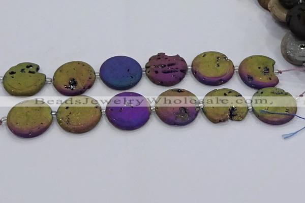 CDQ680 8 inches 30mm flat round druzy quartz beads wholesale