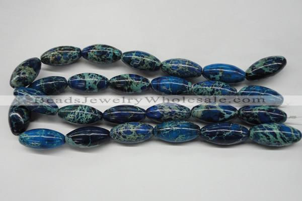 CDT293 15.5 inches 15*30mm rice dyed aqua terra jasper beads