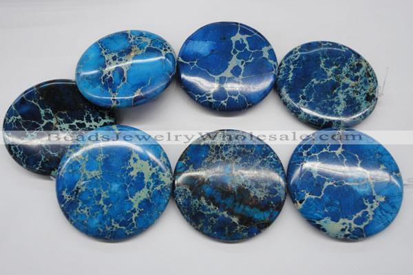 CDT312 15.5 inches 55mm flat round dyed aqua terra jasper beads