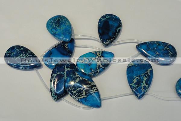 CDT345 Top-drilled 30*50mm flat teardrop dyed aqua terra jasper beads