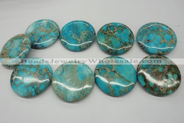 CDT353 15.5 inches 45mm flat round dyed aqua terra jasper beads