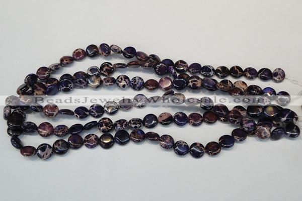 CDT397 15.5 inches 10mm flat round dyed aqua terra jasper beads